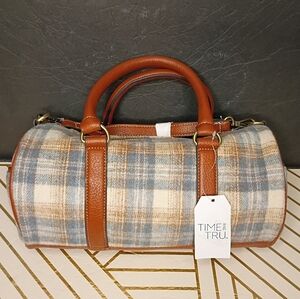 Time and Tru Blue and Tan Plaid Crossbody Bag